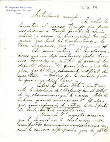 Primera imagen del registro Carta de Manuel Guzmán a Gabriela Mistral