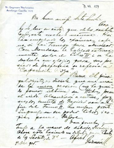 Primera imagen del registro Carta de Manuel Guzmán a Gabriela Mistral