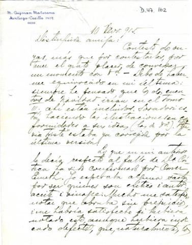 Primera imagen del registro Carta de Manuel Guzmán a Gabriela Mistral