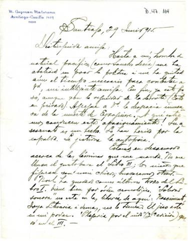 Primera imagen del registro Carta de Manuel Guzmán a Gabriela Mistral