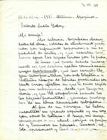 Primera imagen del registro Carta de María Luisa Fernández a Gabriela Mistral