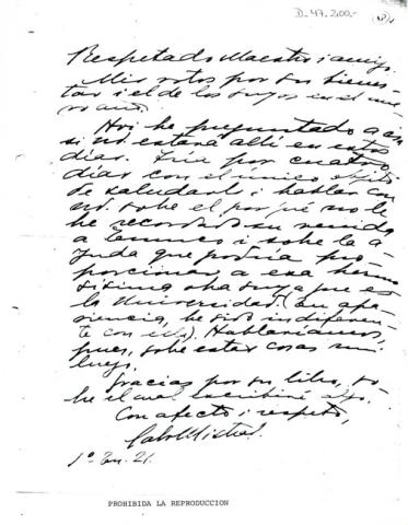 Primera imagen del registro Carta de Gabriela Mistral