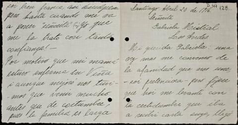 Primera imagen del registro Carta de Ema Claro a Gabriela Mistral