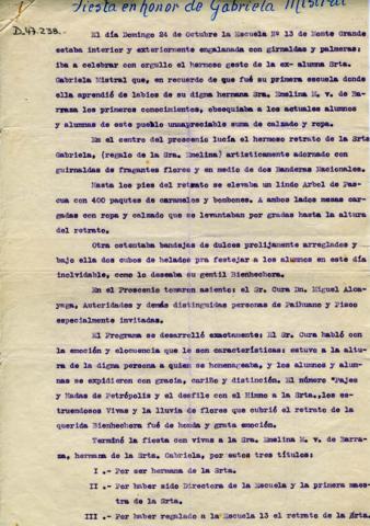 Primera imagen del registro Fiesta en honor de Gabriela Mistral