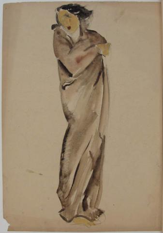 Primera imagen del registro Croquis figura con túnica o manto (escultura?)