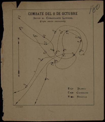 Primera imagen del registro Combate del 8 de Octubre (Angamos).Según el Comandante Latorre