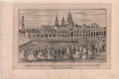 Primera imagen del registro Publicación del bando de declaración de guerra a España, el día 24 de setiembre de 1865. Plaza de la independencia.