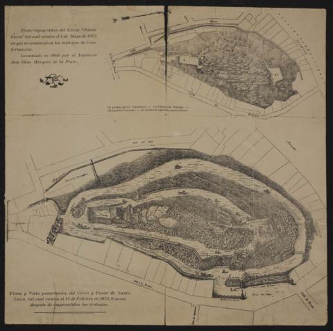 Primera imagen del registro Plano y vista panoramica del cerro y paseo de Santa Lucia el 15 de febrero de 1873