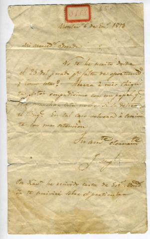 Primera imagen del registro Carta de José Miguel Carrera a su esposa Mercedes Fontecilla