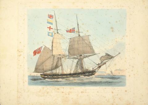 Primera imagen del registro The Wolf, Brig of War (Late of the Royal Navy) making signal and laying to for a pilot off Dover