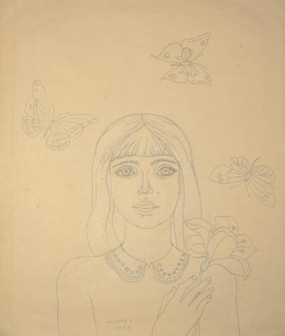 Primera imagen del registro Muchacha con lirio y mariposas