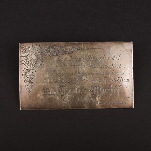 Primera imagen del registro Placa conmemorativa al presidente Pedro Montt los jefes y oficiales del Regimiento Pudeto