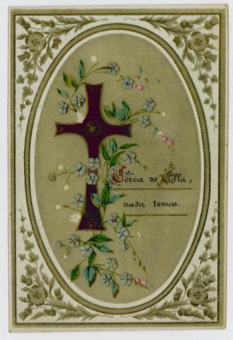 Primera imagen del registro Estampa religiosa con cruz rodeada de adornos florales