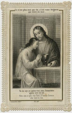 Primera imagen del registro Tarjeta de recuerdo de la Primera Comunión con la imagen de Jesucristo