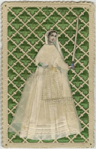 Primera imagen del registro Estampa que representa a una niña vestida con traje de Primera Comunión
