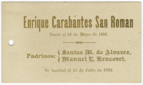 Primera imagen del registro Bautismo de Enrique Carabantes San Roman