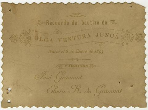 Primera imagen del registro Bautismo de Olga Ventura Juncá