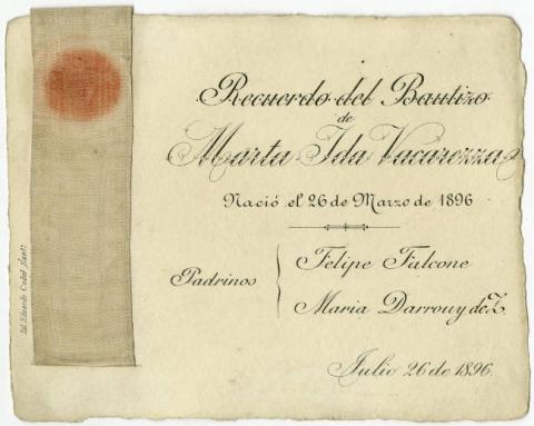 Primera imagen del registro Tarjeta de bautismo de Marta Ida Vacarezza