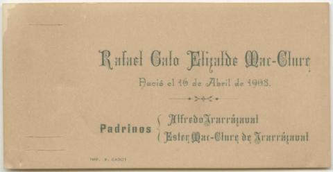 Primera imagen del registro Bautismo de Rafael Cato Elizalde Mac-Clure