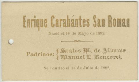 Primera imagen del registro Bautismo de Enrique Carabantes San Román