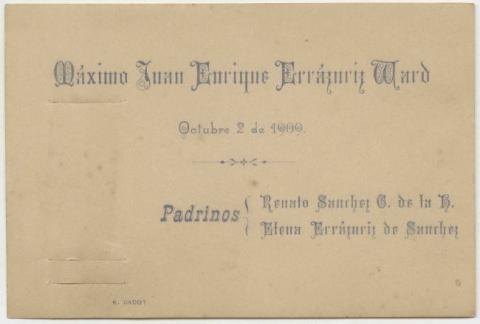 Primera imagen del registro Bautismo de Máximo Juan Enrique Errázuriz Ward