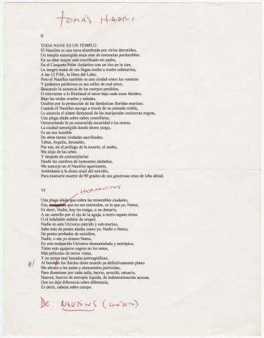 Primera imagen del registro Fragmento del poemario Nautilus