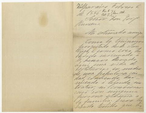 Primera imagen del registro Carta de Miguel Luis Amunátegui a Don Jorge Huneeus