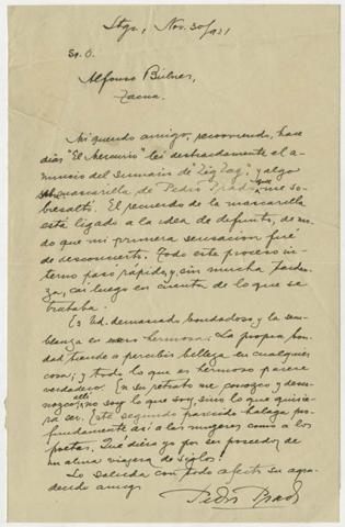 Primera imagen del registro Carta a Alfonso Bulnes por Pedro Prado