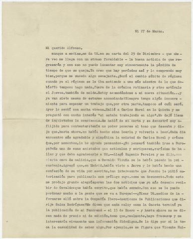Primera imagen del registro Carta a Alfonso Bulnes