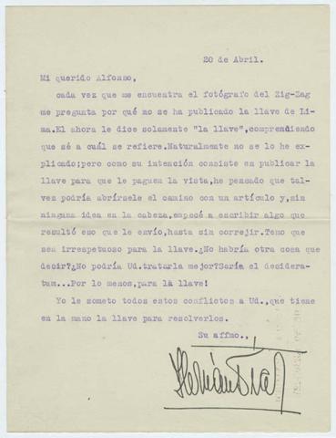 Primera imagen del registro Carta de Hernán Díaz Arrieta a Alfonso Bulnes (contiene artículo)