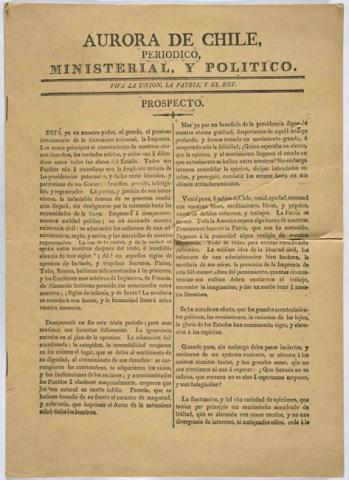 Primera imagen del registro La Aurora de Chile. Periódico ministerial y político.