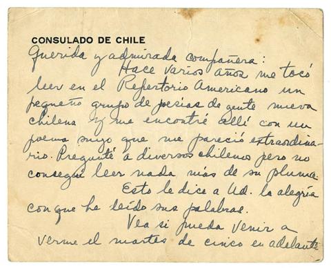 Primera imagen del registro Carta de Gabriela Huneeus a Gabriela Mistral