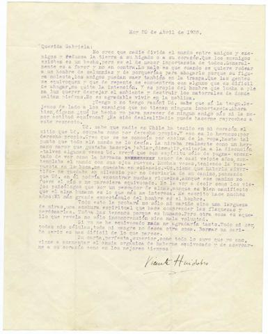 Primera imagen del registro Carta a Gabriela Huneeus de Vicente Huidobro