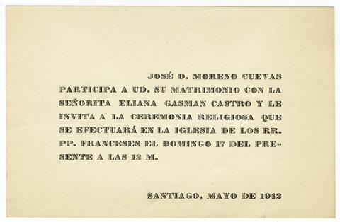 Primera imagen del registro Invitación matrimonio José D. Moreno Cuevas y Eliana Gasman Castro