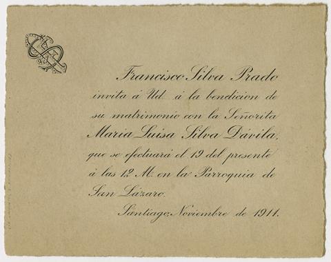 Primera imagen del registro Parte de matrimonio de Francisco Silva Prado y María Luisa Silva Dávila