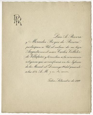 Primera imagen del registro Parte de matrimonio de Augusta Rivera y Carlos Volleter