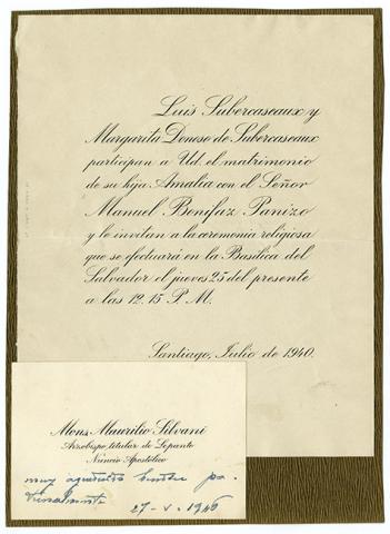 Primera imagen del registro Invitación al matrimonio de Amalia Subercaseaux y Manuel Bonifaz