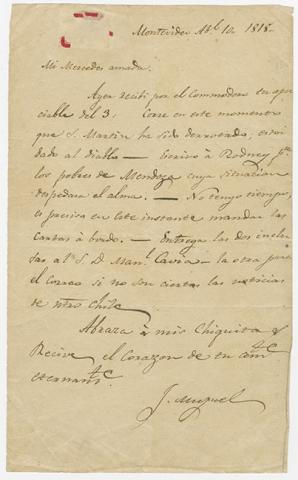 Primera imagen del registro Carta de Don José Miguel Carrera a su esposa Mercedes Fontecilla