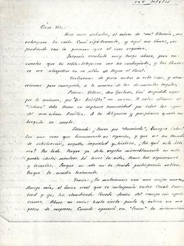 Primera imagen del registro Carta de Oscar Castro a Oscar Vila
