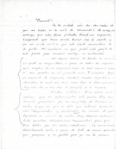 Primera imagen del registro Copia de carta Oscar Castro a Oscar Vila