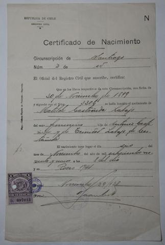 Primera imagen del registro Certificado de Nacimiento Matilde Castañeda