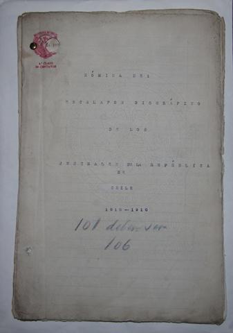 Primera imagen del registro Nómina del escalafón biográfico de los Generales de la República de Chile