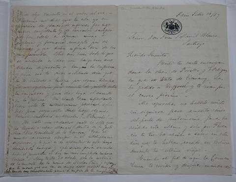 Primera imagen del registro Carta dirigida a Juan Villamil Blanco escrita por Carlos Morla Vicuña
