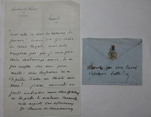 Primera imagen del registro Carta de aceptación a invitación al teatro. Incluye sobre.