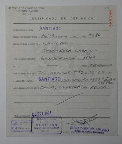 Primera imagen del registro Certificado de defunción