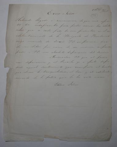 Primera imagen del registro Carta de renuncia sin firma dirigida a Exmo Señor