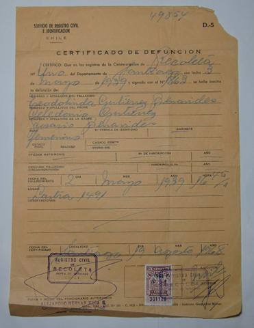 Primera imagen del registro Certificado de defunción