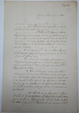 Primera imagen del registro Carta que decreta creación de cuerpo de policía