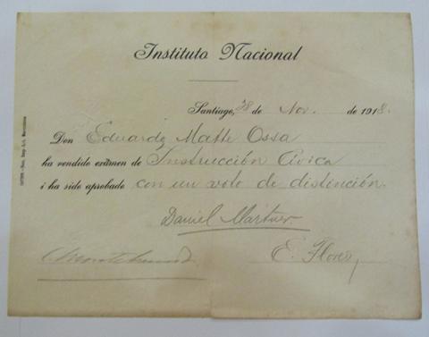 Primera imagen del registro Certificado de exámenes de Instituto Nacional. Instrucción cívica