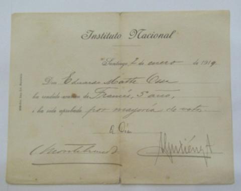 Primera imagen del registro Certificado de Estudios Eduardo Matte Ossa